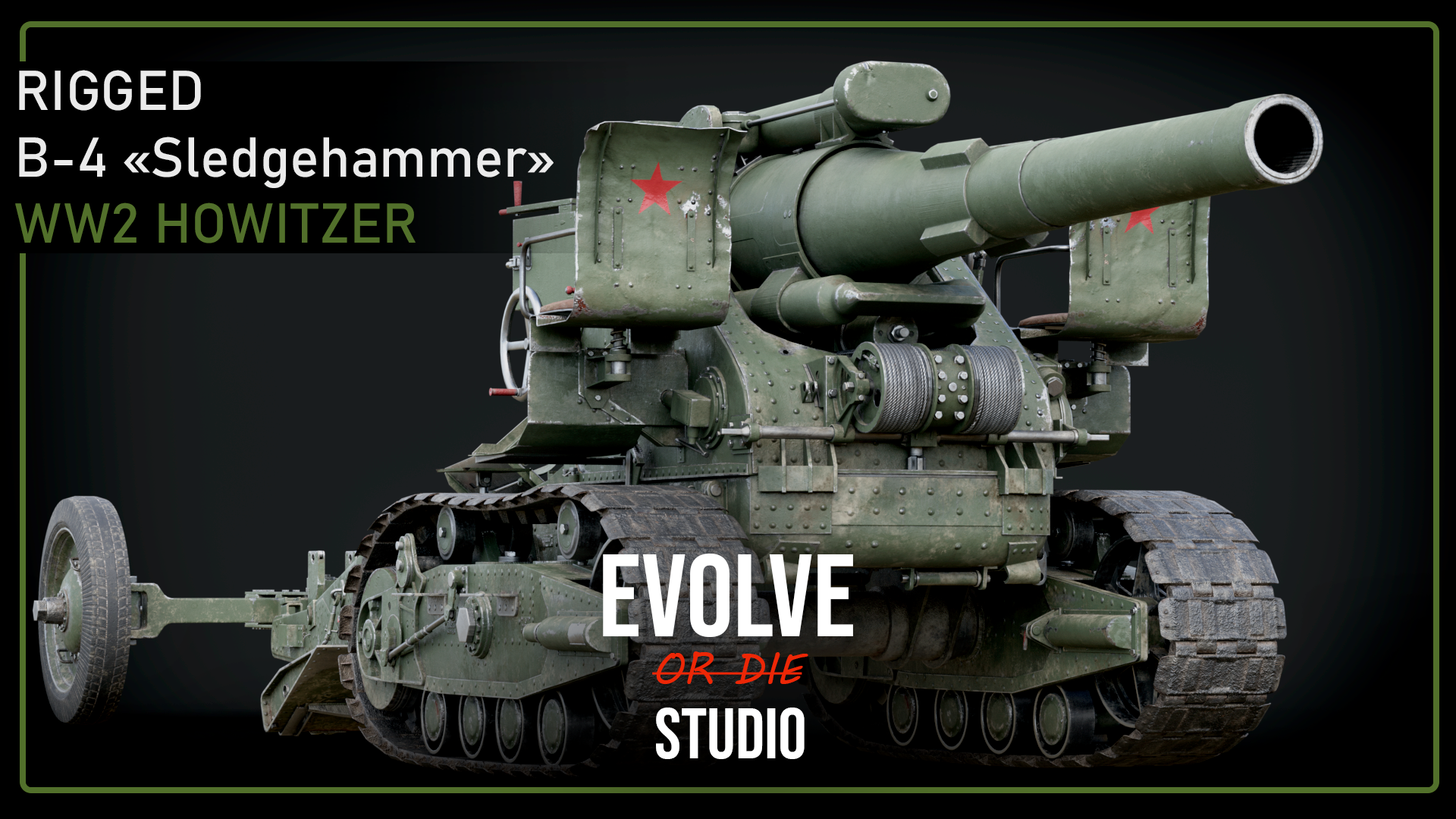 Howitzer B4 Rigged WW2 3D Model