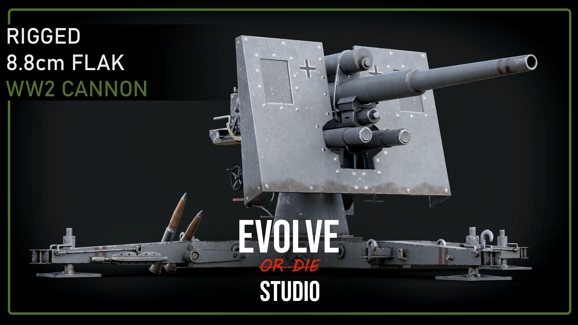 Flak Cannon Rigged WW2 3D Model