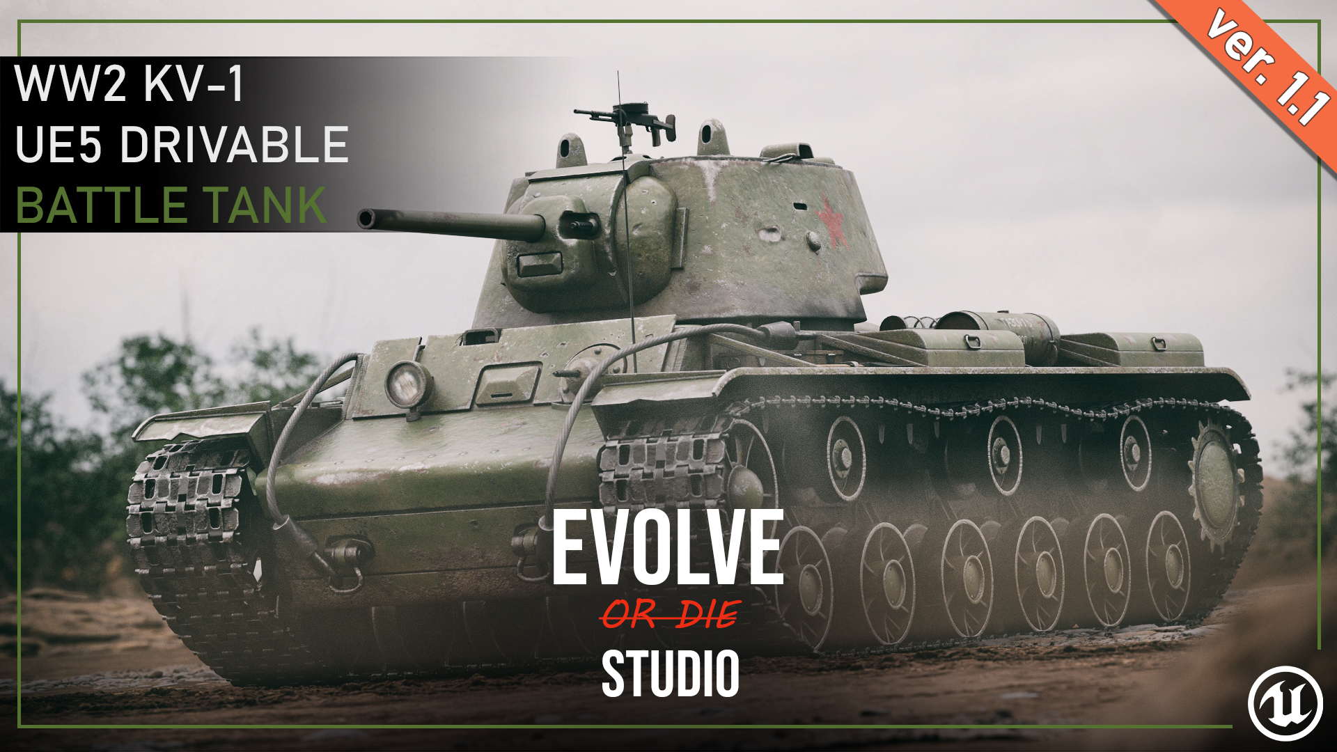 KV1 Drivable Battle Tank 3D Model