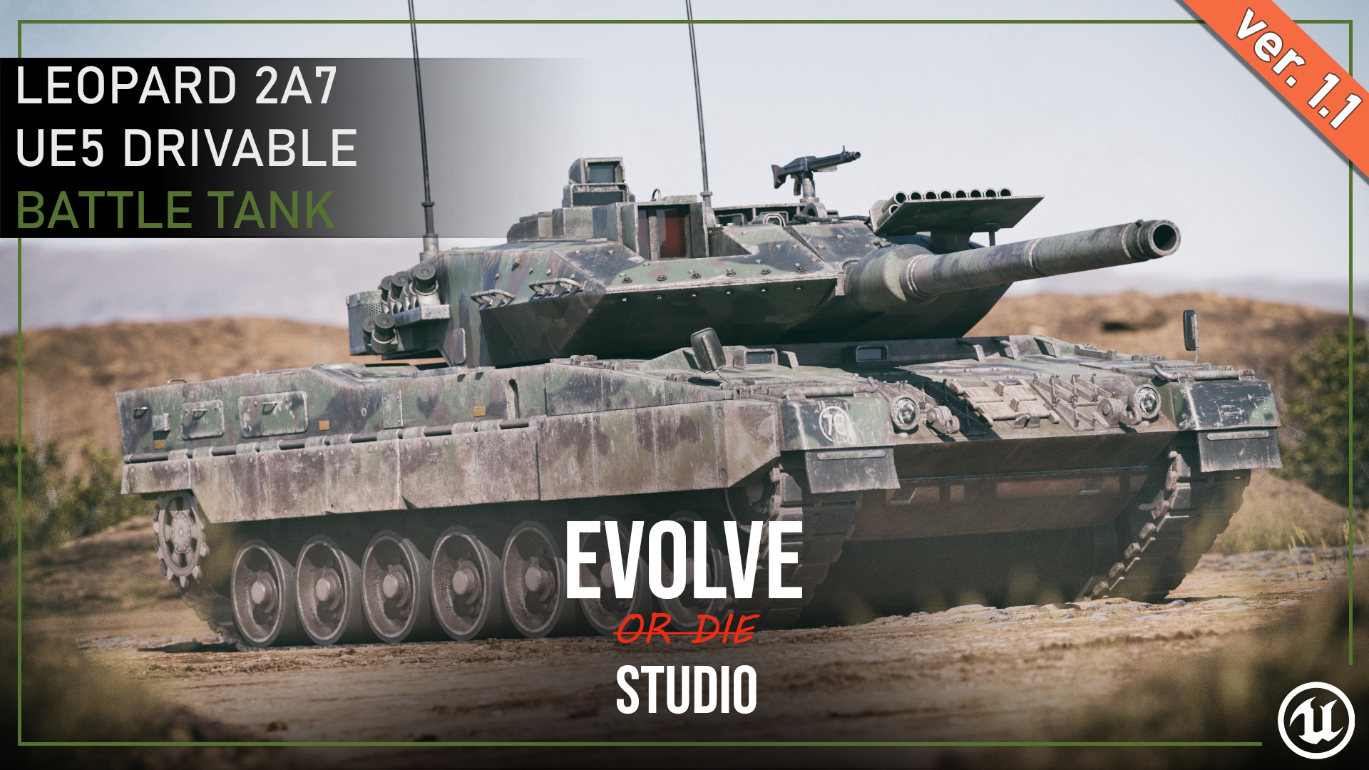 Leopard 2A7 Drivable Battle Tank 3D Model