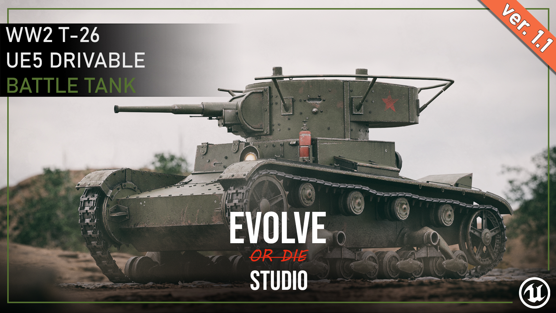 T-26 Drivable Battle Tank 3D Model