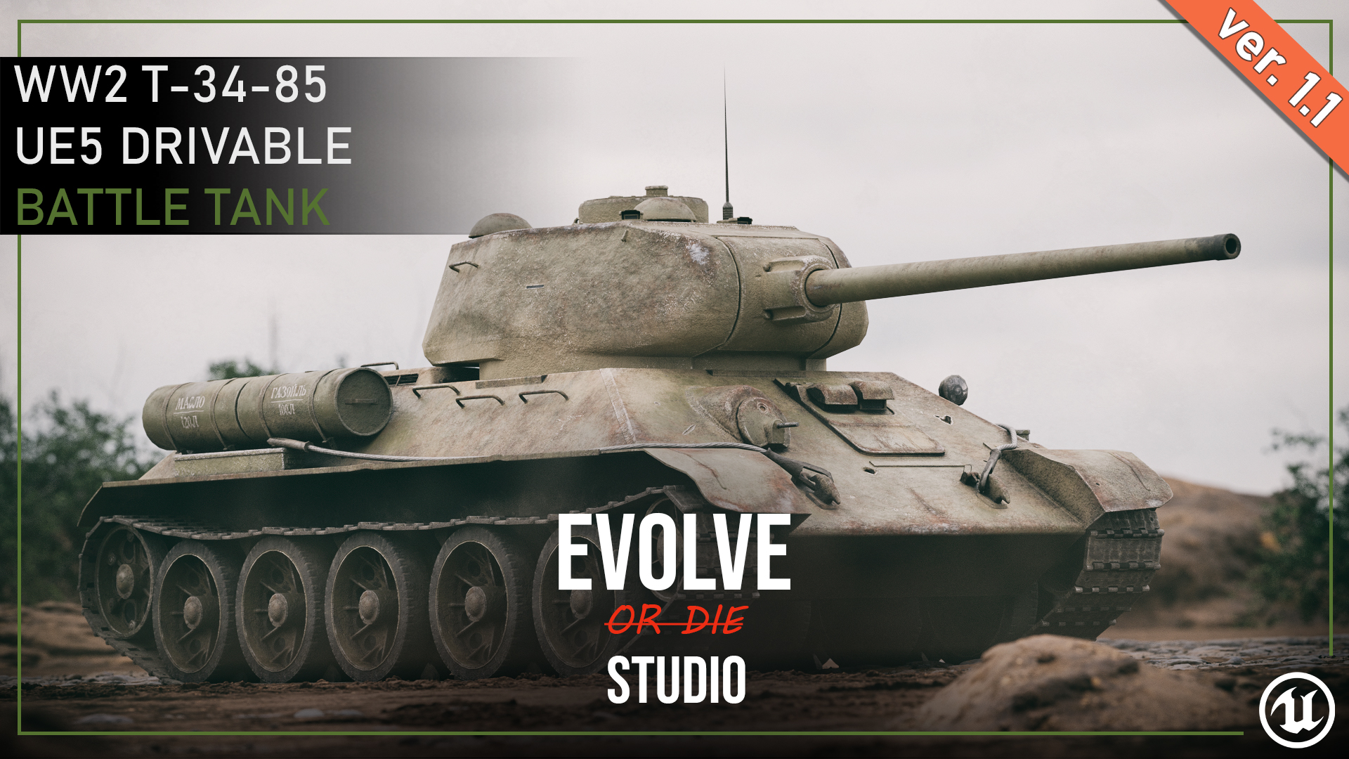 T-34-85 Drivable Battle Tank 3D Model