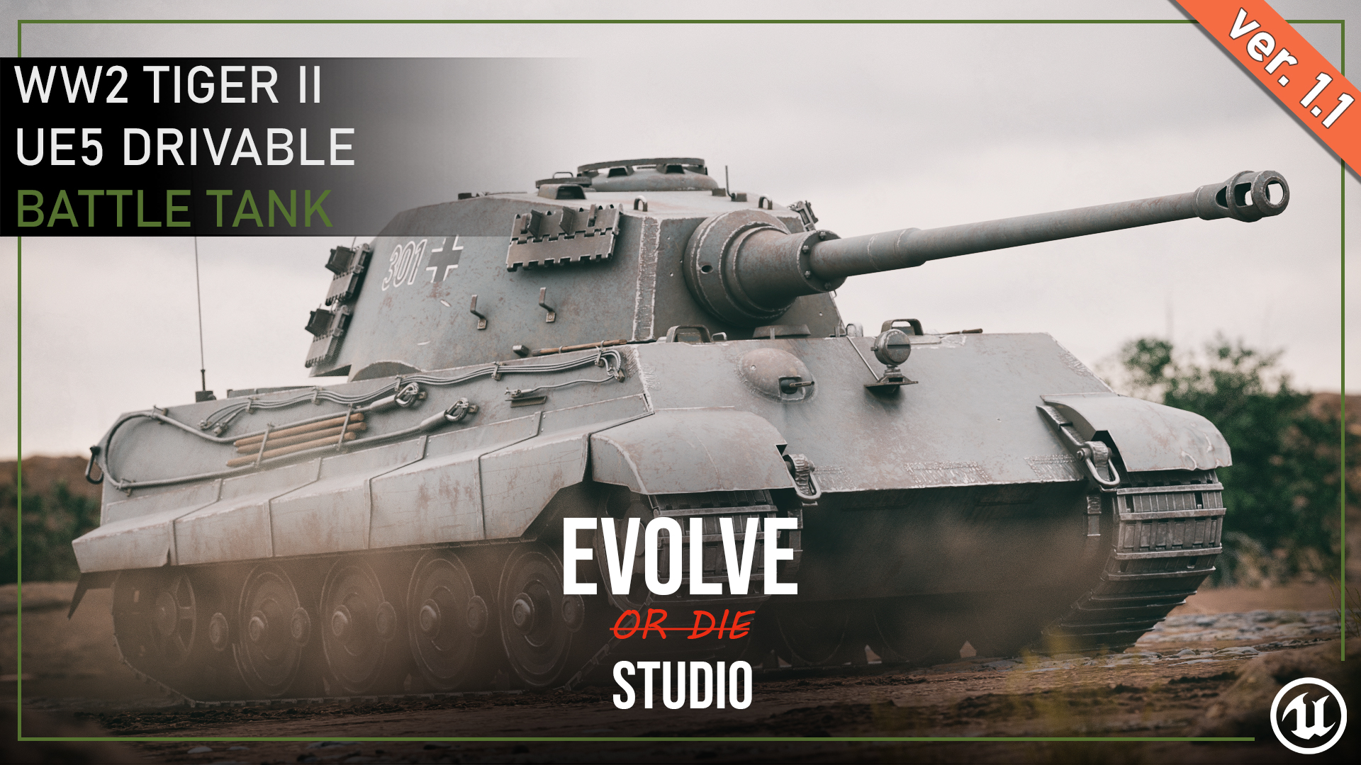 Tiger II Drivable Battle Tank 3D Model
